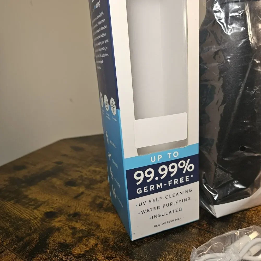 UVBrite TT-B02 Go Self Cleaning Water Bottle Purifier 18.6oz Black Insulated New